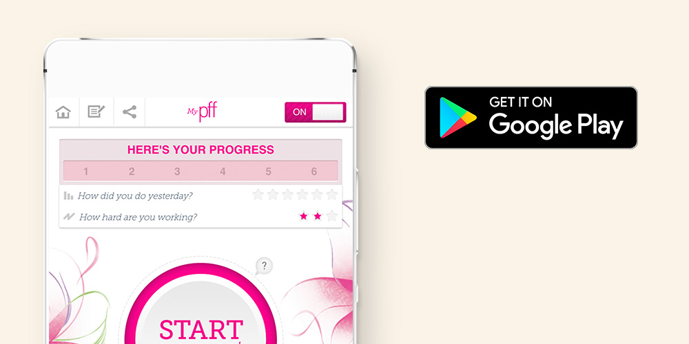Smartphone showing my pelvic floor fitness app and that it’s available on google play.   Smartphone showing my pelvic floor fitness app and that it’s available on google play.